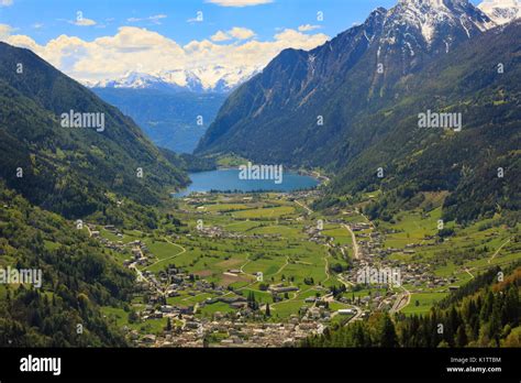 View Of Lake Poschiavo From The Bernina Express Switzerland Stock