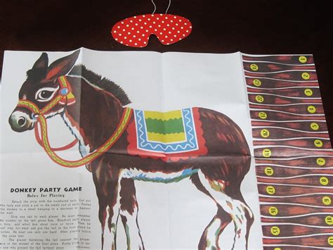 Vintage Pin The Tail On The Donkey Poster Game With Blindfold