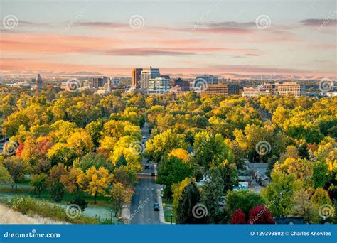 Beautiful Little City Of Boise Idaho With Autumn Trees Abound Stock