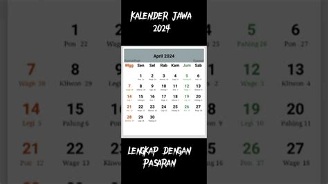 Kalender Jawa 2024 Lengkap Dengan Pasaran Youtube
