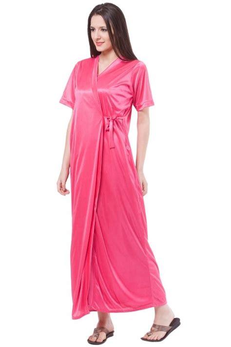 Fasense Women Satin Nightwear 2 Pcs Set Of Nighty And Wrap Gown Pink Buy Fasense Women Satin