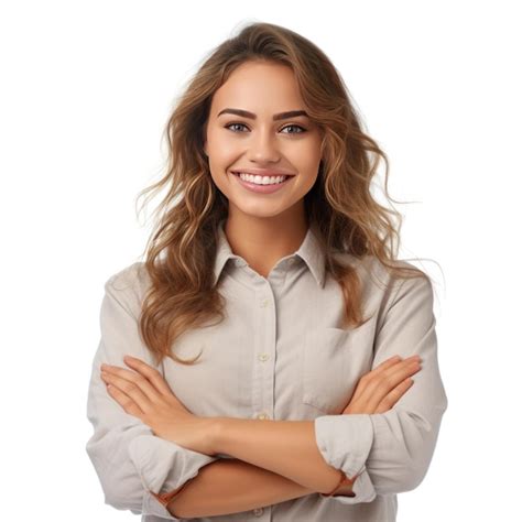 Premium Ai Image A Woman With Her Arms Crossed Smiles In Front Of A