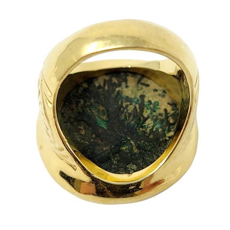 18 Karat Yellow Gold Judaea Bar Kochba Palm Tree Treasure Coin Ring