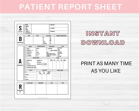 Nurse Sbar Report Sheet Nursing Report Sheet Sbar Brain Etsy
