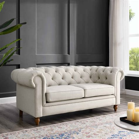 Amelia Oatmeal Linen Two Seater Chesterfield Sofa Julian Joseph