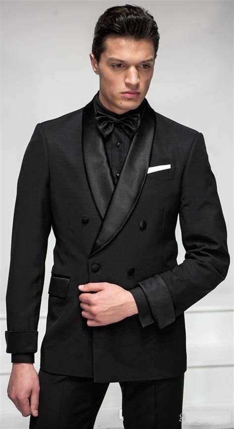 2017 New Double Breasted Black Groom Tuxedos Groomsmen Blazer Wedding Prom Suits Custom Suits