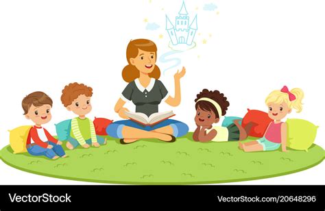 Elementary Students And Teacher Children Vector Image