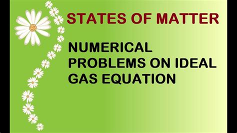 It reminds the students of several relationships among moles, molar mass, number of molecules, etc. Numerical Problems on Ideal Gas Equation - YouTube
