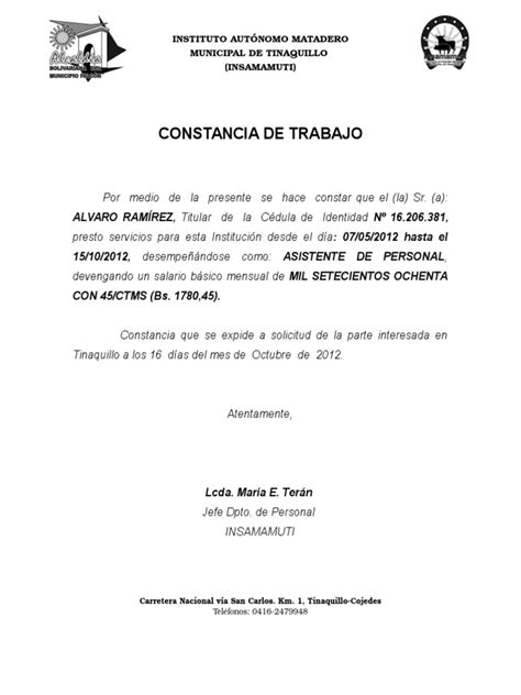 Carta De Constancia De Trabajo Mide