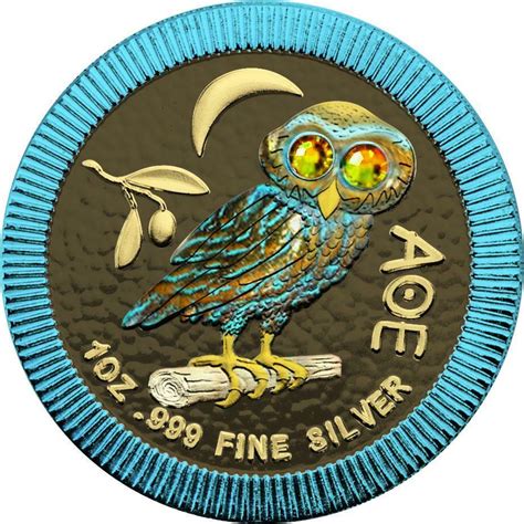 2020 Niue 2 Athenian Owl Space Blue 1 Oz Silver Coin Swarovski