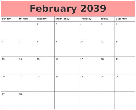 February 2039 Calendars That Work