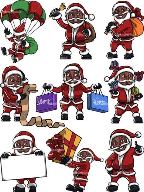 Black Santa Claus Ringing Christmas Bell Cartoon Vector Clipart