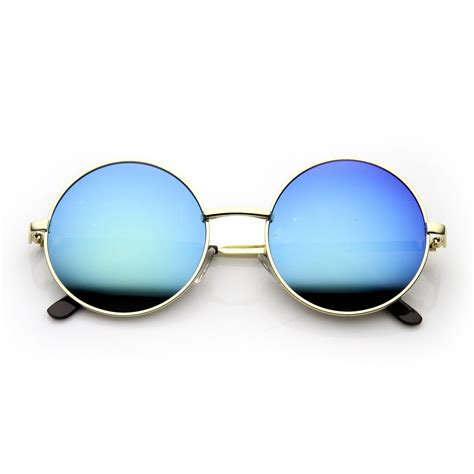 Retro Hippie Large Round Flash Lens Metal Sunglasses Zerouv