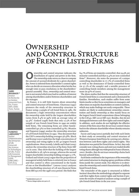 (PDF) Ownership and Control Structure of French Listed Firms