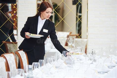 Restaurant Waitress Serving Table With Food Stock Image Image Of Place Dinner 171363093