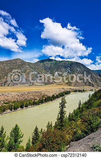 The River Katun Gorny Altai Russia View Of Katun Terraces And Katun