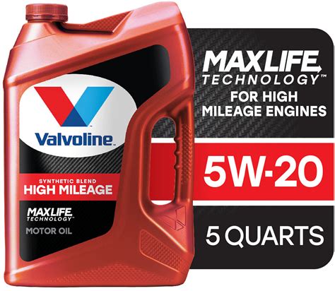 Valvoline High Mileage Maxlife 5w 20 Synthetic Blend Motor Oil 5 Qt