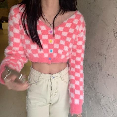 Itgirl Shop Aesthetic Clothing Plush Checkered Tumblr Pink
