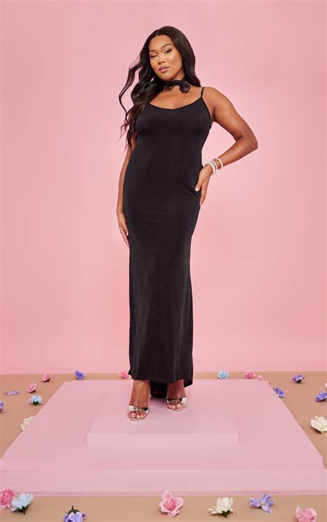 Plus Black Acetate Strappy Low Back Maxi Dress Prettylittlething
