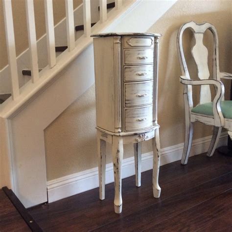 White Jewelry Armoire Rustic Distressed Shabby Chic White