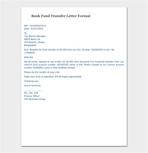 Fund Transfer Request Letter Format And Sample Letters