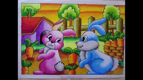 How To Draw Cara Mewarnai Gradasi Crayon Oilpastel Bunny Youtube