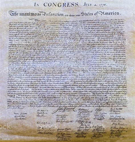 Declaration Of Independence 4th July 1776 Close Up Stock Photo