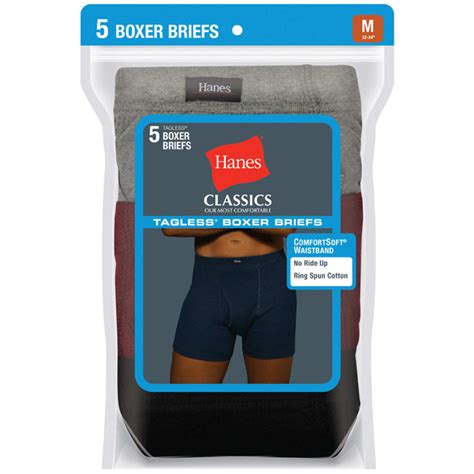 Hanes Mens Classics Tagless Boxer Briefs 5 Pack