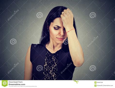 Sad Regretful Woman Looking Down Stock Image Image Of Female Black