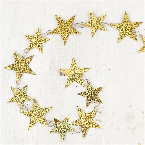 Gold Iridescent Holographic Stars Chain Garland Christmas Garlands