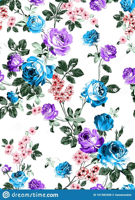 Seamless Floral Pattern With Bright Colorful Flowers With Leaves On A