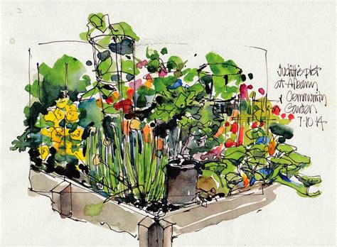 Community Garden Sketch Urban Garden Design Community Gardening