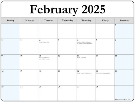 Printable Monthly Calendar February 2025