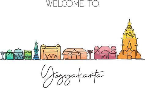 Single Continuous Line Drawing Yogyakarta Skyline Indonesia Famous