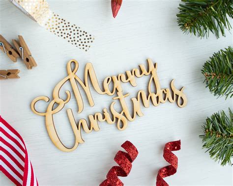 Merry Christmas Script Wood Word Cutout Laser Cut Christmas Etsy