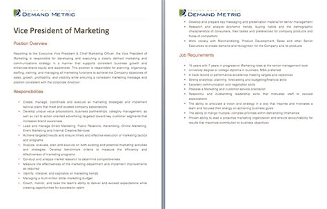 The job description of assistant vice president will help you understand his role in an organization. Vice President of Marketing Job Description - A template ...