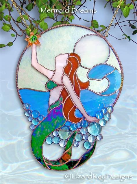 Mermaids In The Moonlight Stained Glass Suncatchers Stained Glass Suncatchers Stained Glass