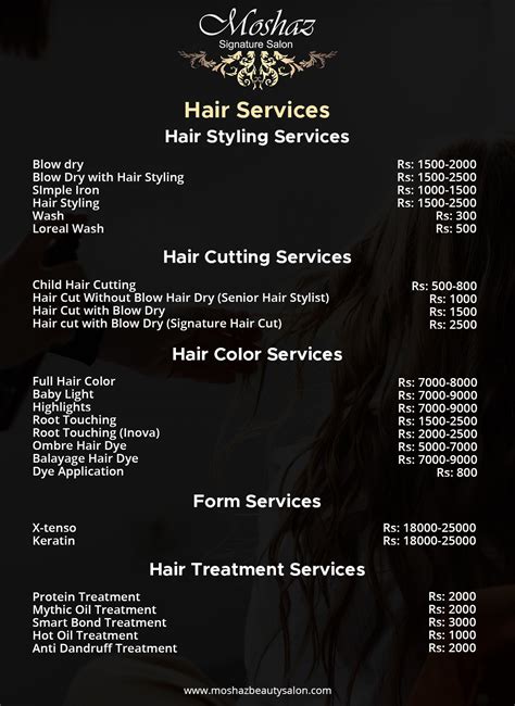 Hairdressing Salon Price List