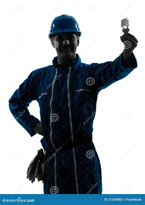 Man Electrician Holding Light Bulb Silhouette Stock Image Image Of