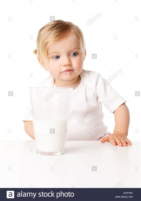 Little Girl Drinks Milk Stock Photo Alamy