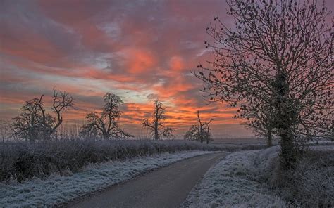 Landscapes Winter Snow Sky Clouds Sunset Sunrise High Resolution Hd