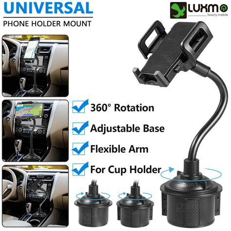 Luxmo Universal Cup Holder Cell Phone Car Mount With Long Adjustable
