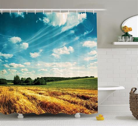 High Quality Arts Shower Curtains Wheat Field With Bright Clouds In