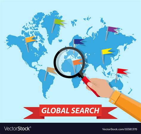 Global Search World Map Hand Magnifying Glass Vector Image