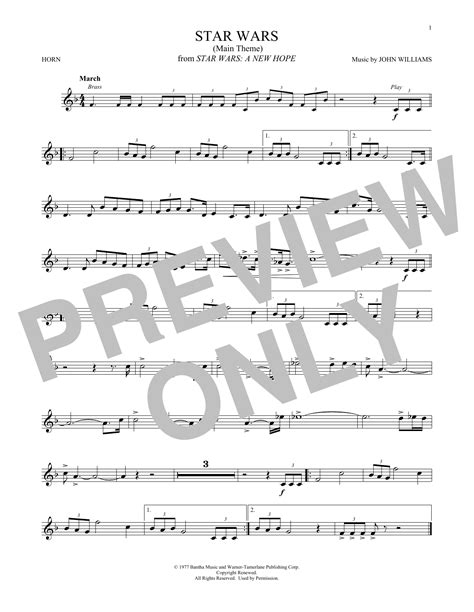 Star Wars Main Theme Sheet Music John Williams French Horn Solo