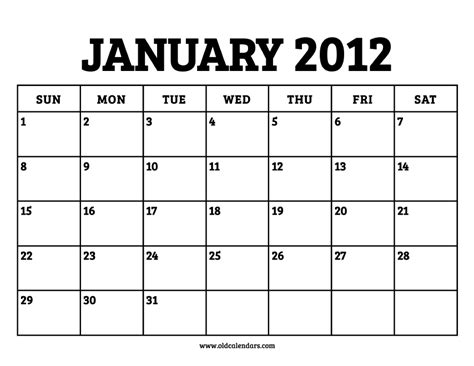 Calendar January 2012 Printable Old Calendars