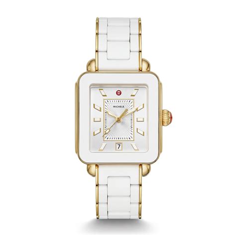 Michele Deco Sport White And Gold Watch On Rubber Link Strap