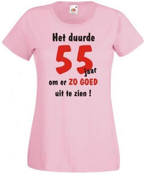 Mijncadeautje Dames Leeftijd T Shirt Roze Maat L Het Duurde 55 Jaar Om