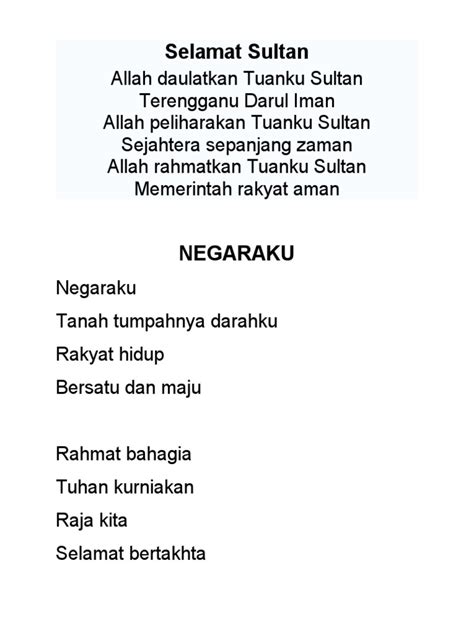 Lirik Lagu Selamat Sultan Terengganu Pdf
