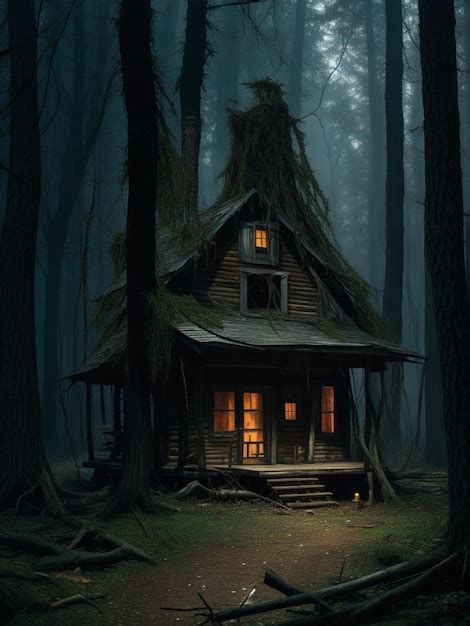 Premium Ai Image Creepy Cabin In A Haunted Forest